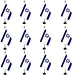 Israel Desk Flag, 12 Pack Israeli Table Office Flag with Black Solid Pole and Stand Base, International Country Flag, Festival Celebration, Classroom Meeting Desktop Decor (Israel)