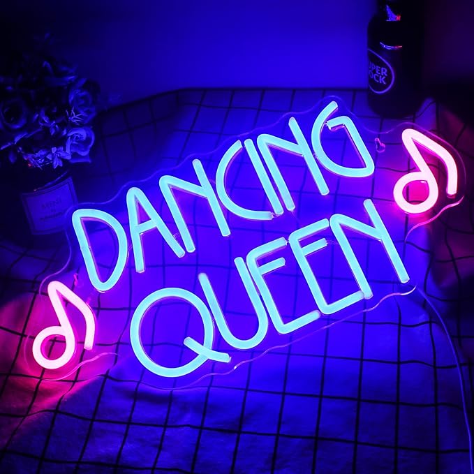 Dancing Queen Neon Sign Dance Led Sign Purple Neon Lights Dance Club Lights Up Sign USB Powered Switch Neon Signs for Wall Decor Dance Studio Dancing Party Bar Dance Club (16.5 * 7.9 inch)