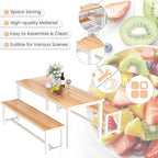 Recaceik Dining Room Table Set with 2 Benches, Kitchen Dining Table Set for 2-4 Person, Space Saving Kitchen Table and Chair Set with Metal Frame for Dining Room, Small Space, Breakfast Nook(Walnut)
