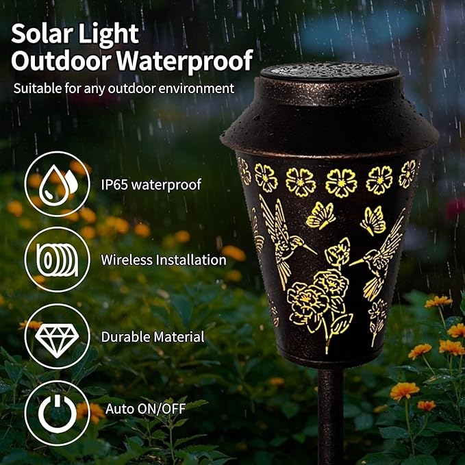 Solar Pathway Lights, Hummingbird Metal Copper Lantern for Garden, Patio, Lawn, Walkway, Outdoor Waterproof Landscape Lighting Decorative, Ideal Gifts for Women, Mom, Grandma