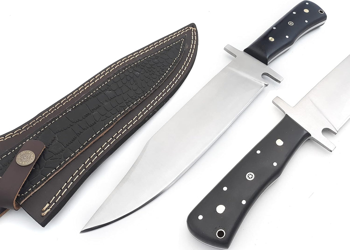 Nooraki - 15" Handmade Full Tang Hunting Knife with Leather Sheath, Multipurpose Bowie Knife with Micarta Handle for Everyday Carry, Outdoor Camping and Hunting