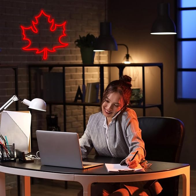 Maple Leaf Neon Sign LED Neon Red Leaf Light for Wall Decor Dimmable USB Light Up Sign for Living Room Hotel Bar Aesthetic Decoration(12.9 * 13.7 In)