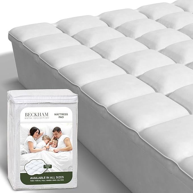 Beckham Hotel Collection Twin Size Hybrid Mattress Pad (Extra Padded) & Protector - Waterproof Quilted Pillow Top Mattress Cover - Thick, Plush, Fitted Mattress Topper for Bed