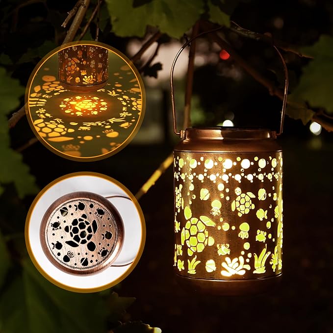 Solar Lanterns Outdoor Turtle Lantern Garden Decor Waterproof Decor Light Hanging Solar Lights Yard Decor,Gifts for Women Gifts for Mom Gifts for Grandma