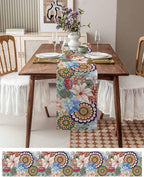 Boho Flowers Cotton Linen Table Runner for Dining Kitchen, Wedding Outdoor Party Tablerunners Decoration, Colorful Floral Farm Vintage Botanical Dresser Scarf Coffee Tablecloth Runners 13x72 Inches