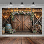 12x10ft Country Wedding Photography Backdrop Rustic Barn Door Photography Backdrop Farmhouse Pink Flower Cabin Wooden Birthday Baby Shower Wedding Bridal Party Banner Photo Booth Props Background