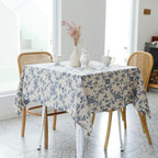 Pastoral Square Tablecloth - 60 x 60 Inch - Beige Linen Table Cloth - Washable Table Cover with Dust-Proof Wrinkle Resistant for Restaurant, Picnic, Indoor and Outdoor Dining, Floral (Dark Blue)