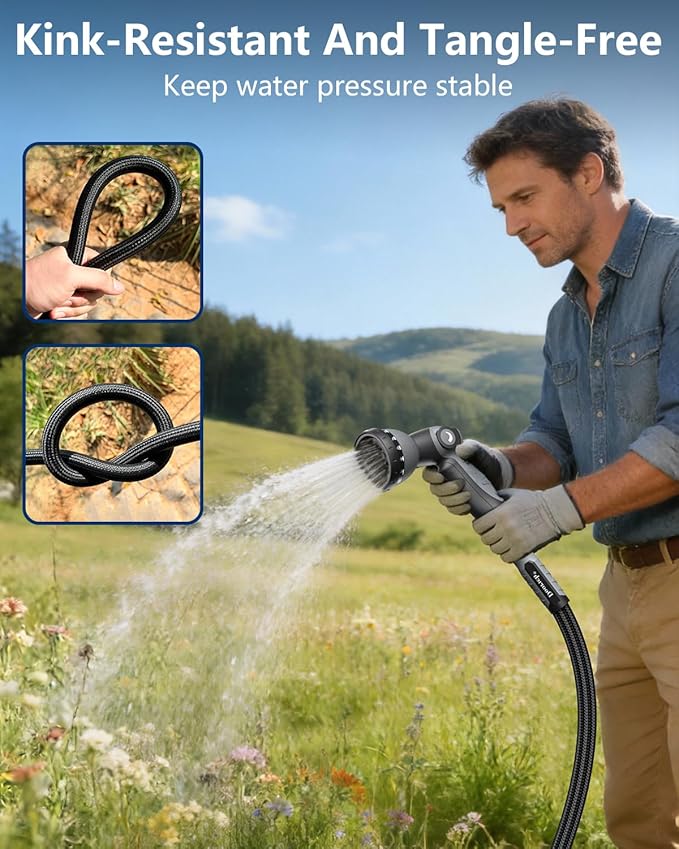 Garden Hose, Flexible Ultra Lightweight Durable, Kink-Free Water Hose - Non-Shrinking, Easy to Store, All-Weather, High-Pressure, Black (10 FT)