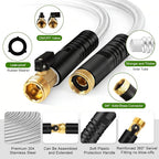 Metal Garden Hose 75 ft Stainless Steel Heavy Duty Water Hose with 10 Function Nozzles Flexible Lightweight Kink-Free Leakproof Sturdy Hoses Pipe 3/4" Brass Fitting for Outdoor Yard Lawn RV