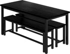 Lamerge Kitchen Table Set with 2 Benches 4 Person Dining Room Table Set for Home Kitchen, Dining Room, Restaurant, Space Saving, 47.2inch Table and 41.3inch Bench, Black