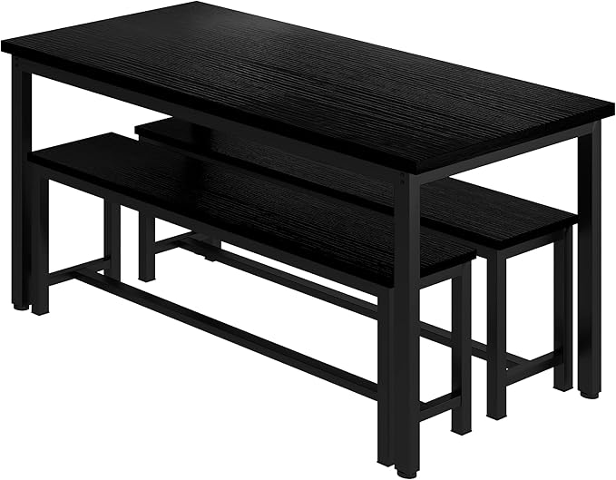 Lamerge Kitchen Table Set with 2 Benches 4 Person Dining Room Table Set for Home Kitchen, Dining Room, Restaurant, Space Saving, 47.2inch Table and 41.3inch Bench, Black