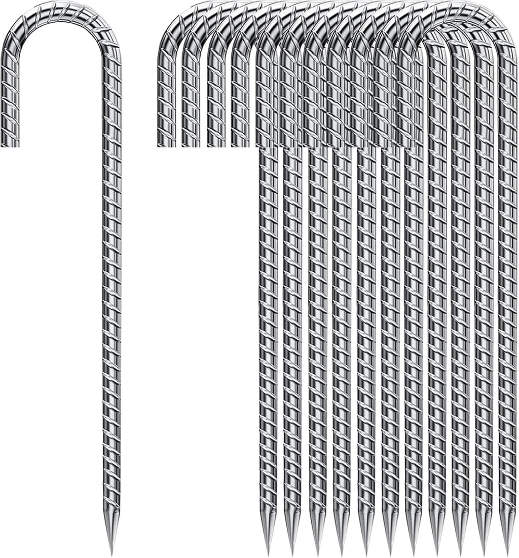 Ground Stakes 12 Inch, Yard Camping Stakes J Shaped 20 Pack Rebar Heavy Duty for Garden Dog Fence Inflatable Camping Chicken Coop Accessories