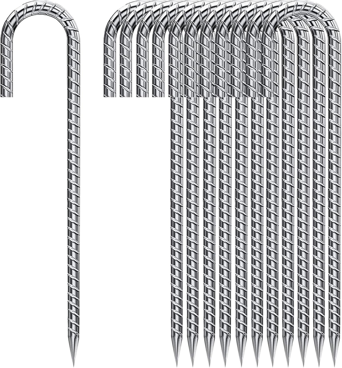 Ground Stakes 12 Inch, Yard Camping Stakes J Shaped 20 Pack Rebar Heavy Duty for Garden Dog Fence Inflatable Camping Chicken Coop Accessories