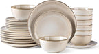 AmorArc Stoneware Dinnerware Sets for 8, 24 Pieces Handpainted Ceramic Plates and Bowls Set, Scratch Resistant Dishes Set, Dishwasher & Microwave Safe, Cappuccino