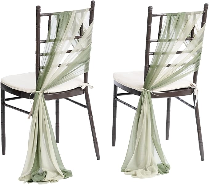 Ling's moment Wedding Chair Sashes Cover Aisle Decorations Draping Fabric Wrinkle-Free with Tie 16 Pcs Sage & Milky Green for Party Ceremony Reception Floral Arrangement Banquet Outdoor Decor
