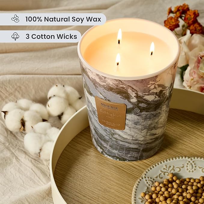 M&SENSE EucalyptusMint Scented Candles for Home, 3-Wick Highly Scented Jar Candles, Extra Large Candle 35 Oz 150 Hours Long Lasting Burning, Relaxing Aromatherapy Candle for Stress Relief, Meditation
