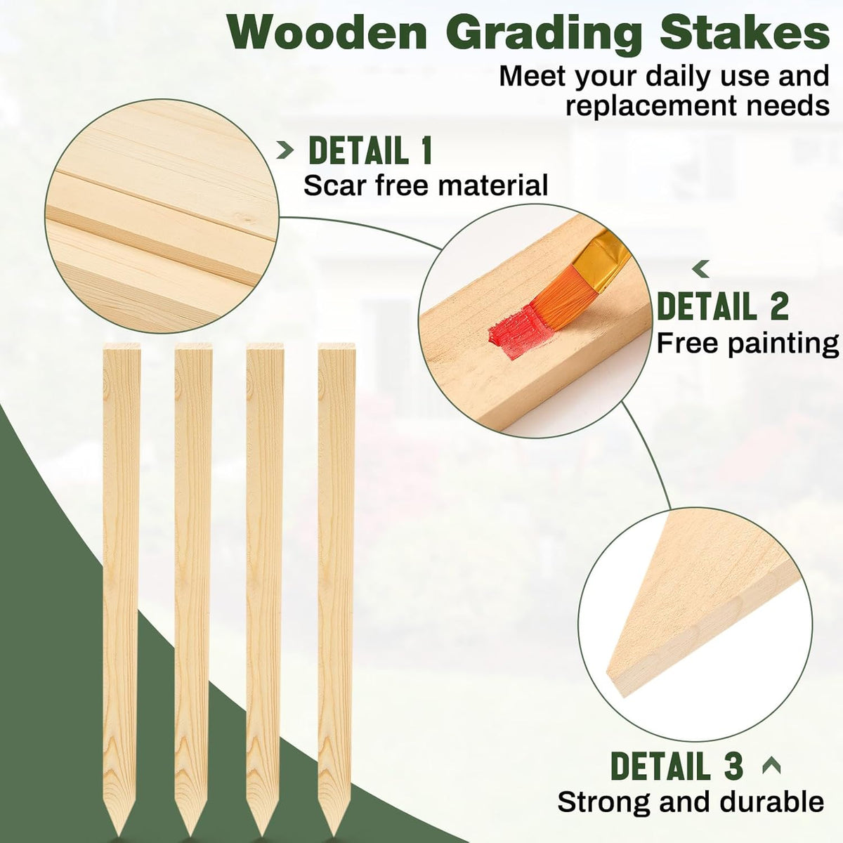 48 Pieces Wooden Garden Stakes 24 Inch Grade and Survey Stakes Wooden Garden and Sign Posts for Plant Support Silt Fence Yard Farm Survey Boundaries Baselines