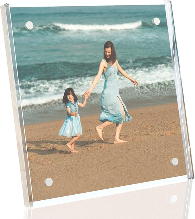 HELPLEX Picture Frames, 1 Pack 4x4 inch Acrylic Picture Frame Clear 4 x 4 Photo Frames Magnetic Picture Frames Ready for Tabletop Display, Effectively Protect Photos from Fading and Yellowing