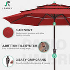 JEAREY 9FT 3 Tier Patio Umbrella Outdoor Market Umbrella Table Umbrellas with 8 Ribs 1.5 Pole Push Button Tilt and Crank UV Protection for Garden,Red