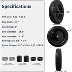 Wheelbarrow Tire 4.80/4.00-8 Flat Free Solid Tire Wheel 14.5 Inch, Replacement Heavy Duty Wheel, with 5.8" and 3.4" Bearings 3" Center Hub, fits Garden Cart, Dolly, Hand Truck, Trailer, Wagon, 2 Pcs