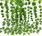 Unilove 84 feet 12 Pack Fake Vines Artificial Ivy Leaves Plants Hanging Greenery Plant Garland for Bedroom Office Wall Decor Indoor Outdoors (84Ft Artificial Scindapsus Leaves)