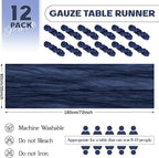 Aktor 12 Pack Navy Blue Table Runner Boho Cheesecloth Table Runner Semi Sheer Gauze Fabric Runners for Wedding Birthday Baby Shower Party Boho Table Decoration（Navy Blue）
