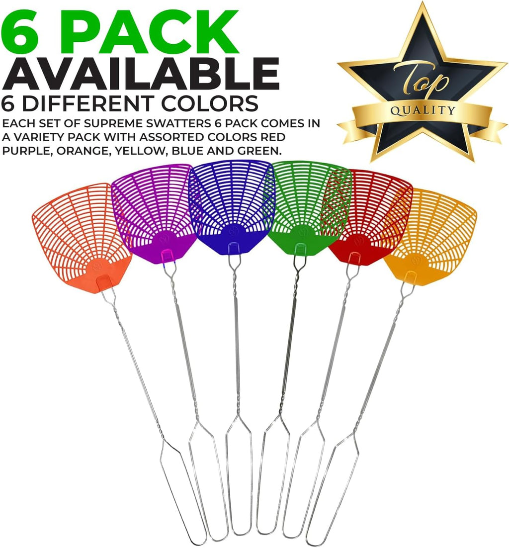 Supreme Bug & Fly Swatter 6-Pack – Braided Metal Handle 6 Pack Fly Swatters, Multi Pack Colors, – for Indoor/Outdoor – Flyswatter (21 inch- Set of 6)