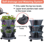 Vertical Planter 3 Tier Stackable Planters Garden Planters Strawberry Herb Flower and Vegetable Planter Indoor Outdoor Gardening Pots with Removable Wheels and Tools
