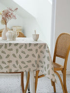 Pastoral Rectangle Tablecloth - 60 x 84 Inch - Beige Linen Table Cloth - Washable Table Cover with Dust-Proof Wrinkle Resistant for Restaurant, Picnic, Bistro, Indoor and Outdoor Dining, Green Leaf