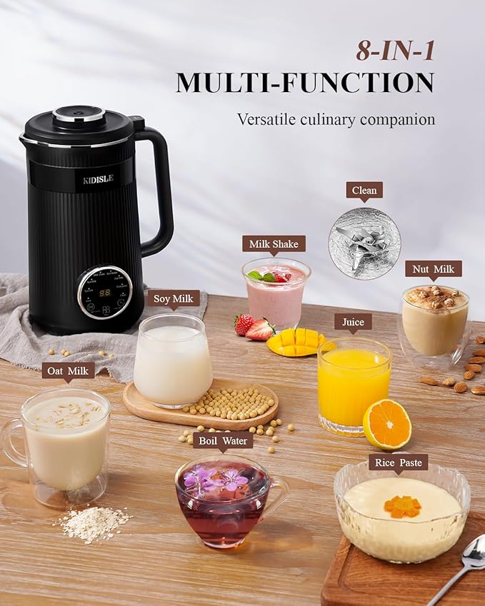 32oz Automatic Soy Machine for Homemade Almond, Oat, Coconut, Soy, Plant Based Milks and Non Dairy Beverages with Delay Start/Keep Warm/Self-Cleaning/Boil Water, Black