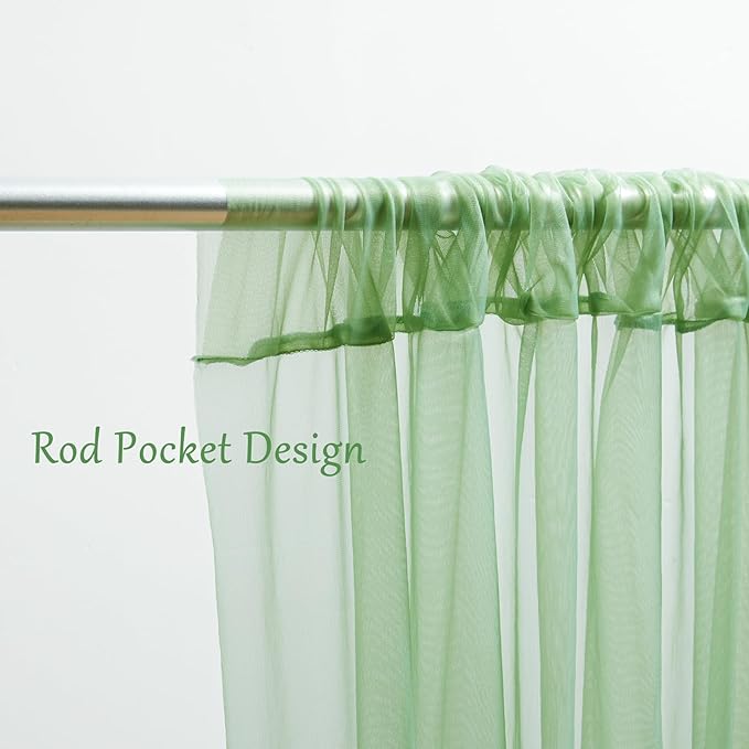 10x10 Green Tulle Backdrop Curtains for Parties, Sheer Backdrop Curtain Wedding Photo Background Drapes for Baby Shower Photography Birthday Party