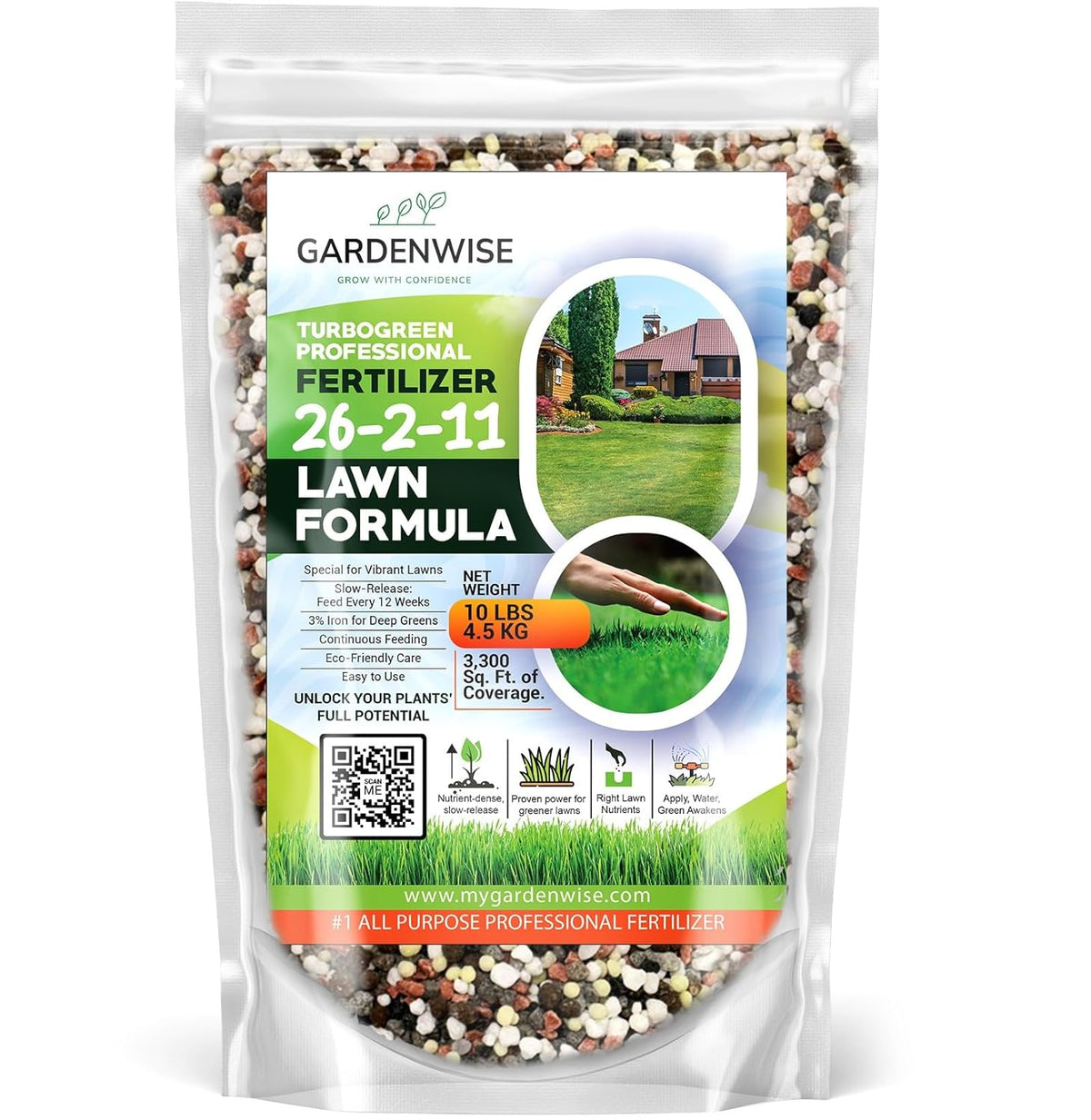 TurboGreen: Premium Lawn Fertilizer with Iron - Advanced Nitrogen & Iron-Rich Formula for Lush Growth | Eco-Friendly Grass Fertilizer for Spring & All Seasons | Slow-Release (4 QUARTS)