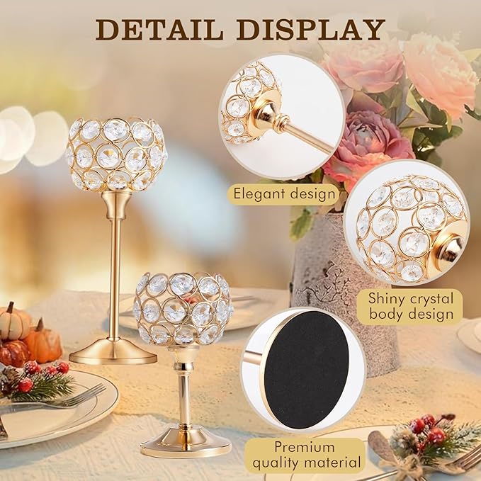 Crystal Candle Holders Set of 16 for Wedding Centerpieces Gold Or Silver Candle Holders Bulk Decorative Tealight Candle Holder for Wedding, Party,Table Centerpieces Decoration (Golden, 4Sets(12 Pcs))