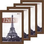 VCK 12x18 Poster Frame Set of 4 - Brown, Gallery-Quality Wood Picture Frames, 1.1-Inch Wide Border, Polished Plexiglass, Vertical or Horizontal Wall Display for Photo/Art/Prints, Brown