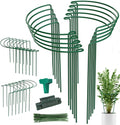 24 Pack Plant Support Stake, Half Round Metal Garden Plant Stake, Green Plant Support Ring, Border Support with Plant Lables & Plant Clips for Outdoor Indoor Plants, Vegetable, Flowers