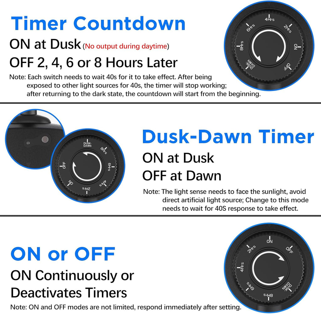 G-Homa Outdoor Timer, Dusk to Dawn Timer, Outdoor Light Timers Waterproof, 2 Grounded Outlets Timers for Christmas Lights, 15A 1/2HP, CSA Listed, Light Sensor Timer 2Pack, Black, OT1004D