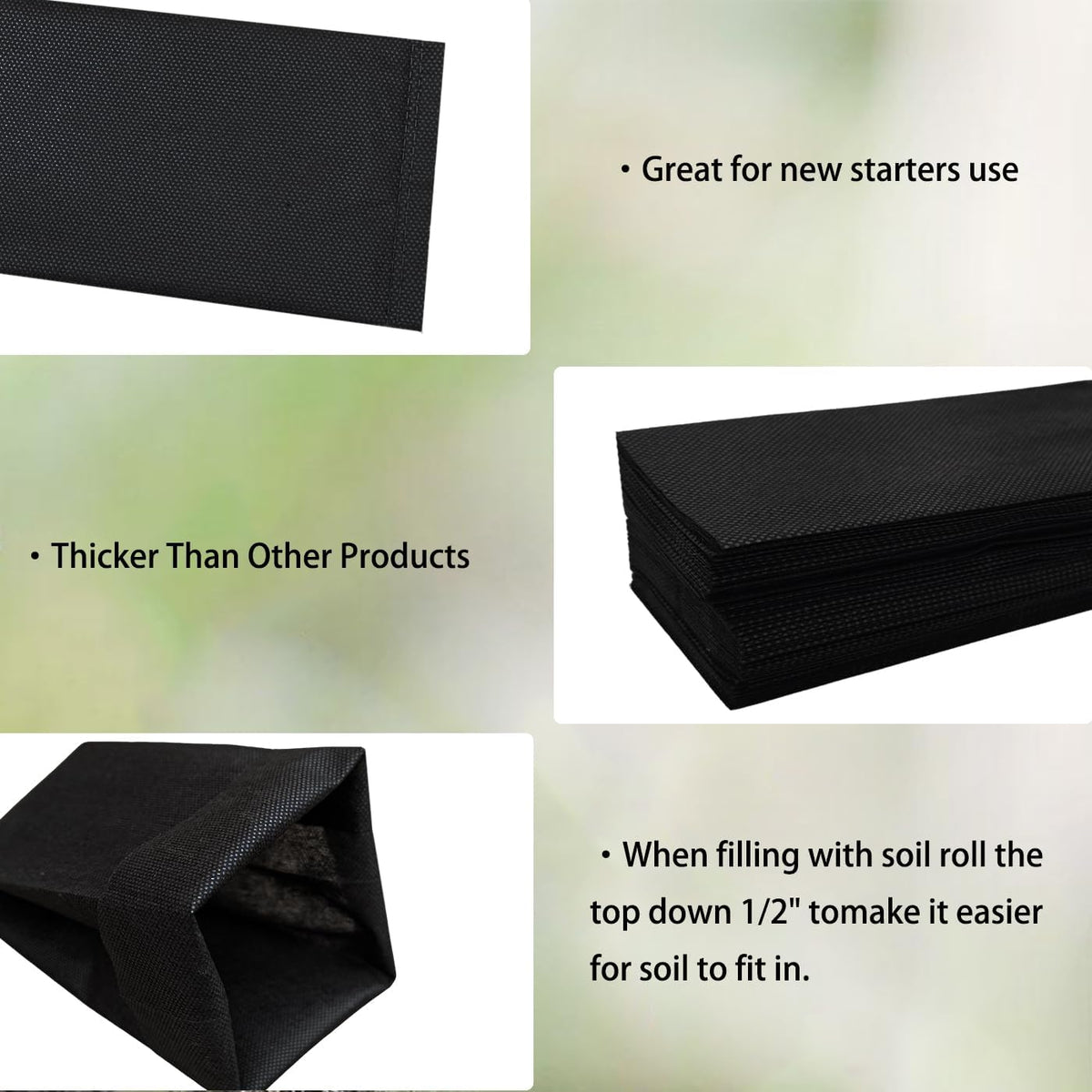 Belit 100 Pcs 13.5" H Nursery Grow Bags, Non-Woven Plants Pots Container for Starting Deep Rooted Plants Vegetable, Flower, Seedling Tree, Black