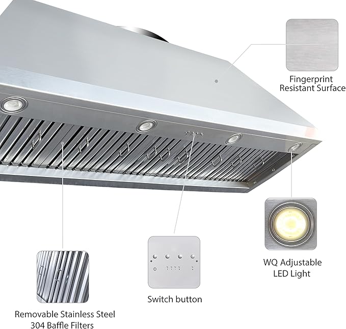 CT Copper Tailor Sloped Copper Vent Hood Island Mount,54'' W,42''H,1260 CFM Exhaust Fan,Stainless Steel Vent,LED Light,Dishwasher-Safe Baffle Filters,VH8TR1