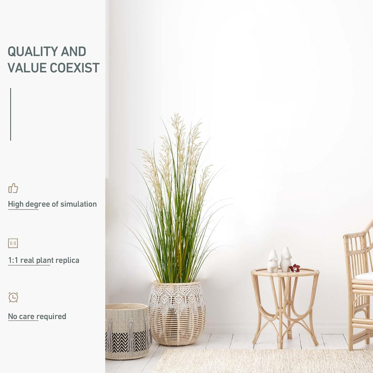 Artificial Plant, 47in Tall Pampas Grass, Faux House Plants in Pot, Indoor Decorative Flowers &Greenery for Home and Office, Ideal Housewarming Gift