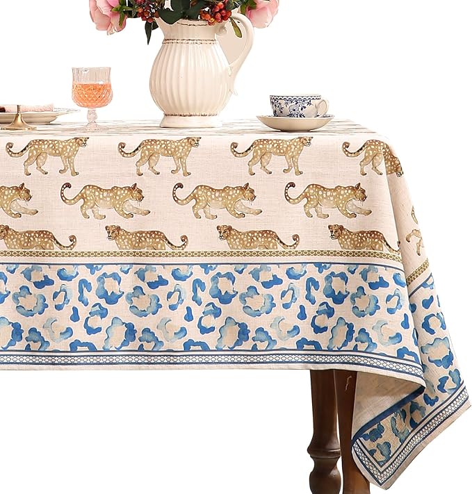 patdrea Designer Linen Rectangular Table Cloth,Vintage Leopard Animal Soft Breathable Tablecloth,Fall Dacorative Cover for Kitchen Dining,Christmas,Parties,Holiday,Thanksgiving,55"x87"-from