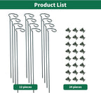 12 Pack Plant Support Stakes with 24 Pcs Plant Clips, Garden Single Stem Support Stake, Plant Cage Support Ring for Indoor Outdoor Flowers Rose Amaryllis Tomatoes Peony Lily Orchid (16 Inch)