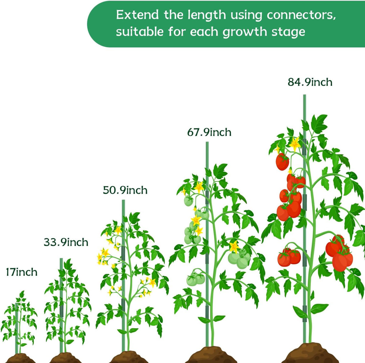 Garden Stakes 17Inch 40Pack, DIY Tall Plant Support Stakes of 4Ft,5Ft,6Ft,7Ft, HAINANSTRY Fiberglass Plant Stake for Indoor & Outdoor Plants, Tomato Vegetable Stakes for Garden