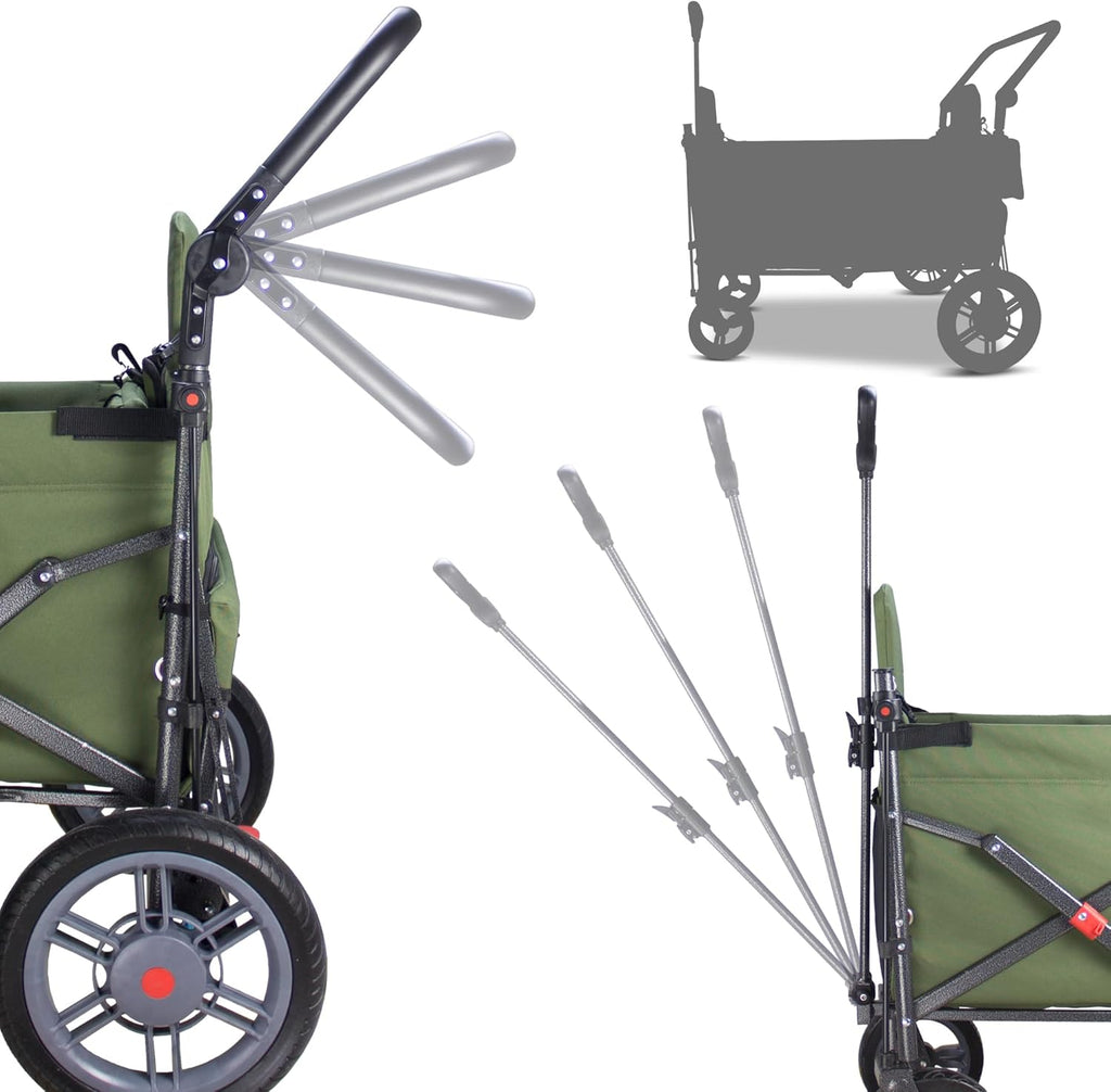 TMZ Collapsible Foldable Wagon Cart with Quick-Release Wheels and 2 Seats, Heavy Duty Wagon 265LBS Load Capacity for Camping Garden Shopping (Green)