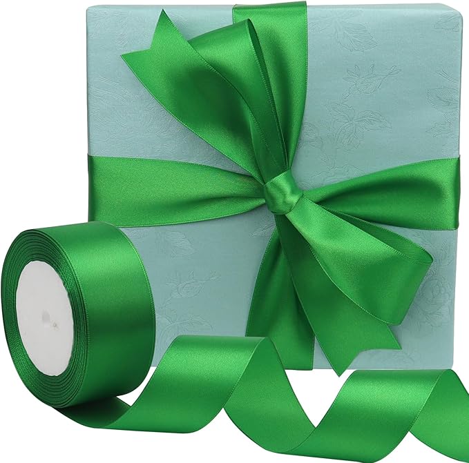 Green Solid Satin Ribbon 1-1/2 Inch 25 Yards Solid Polyester Fabric Ribbon for Gift Wrapping Wedding Christmas Baby Shower Birthday Party Decoration Handmade Immortal Flower Craft