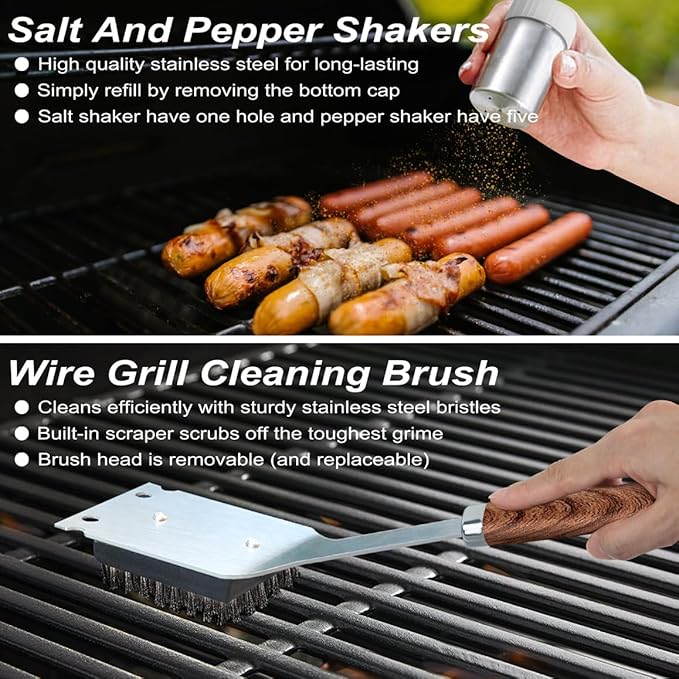 POLIGO 22PCS Heavy Duty BBQ Grill Accessories Set, Non-Slip Grill Tools for Outdoor Grill Set Thicker Stainless Steel Grill Utensils Set, Deluxe Grilling Tools Set in Aluminum Case Ideal Gifts for Men