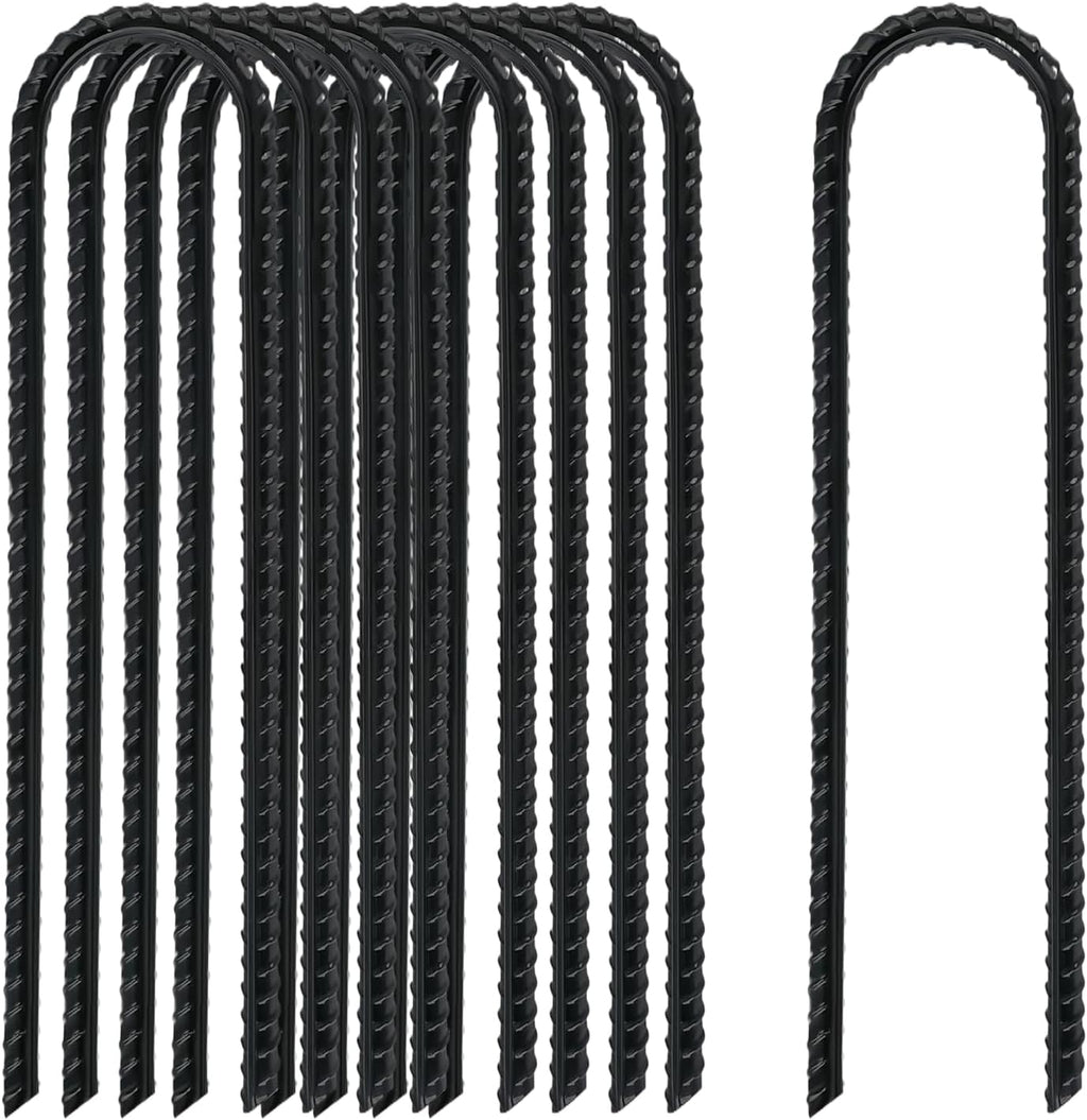 8 Inch Rebar Stakes Heavy Duty, 10 Pack Garden Stake U-Hook, Electrostatic Rust Proof Metal Stakes for Tent, Landscape,Outdoor Decorations, Fabric Ground Cover, Tube Fixing