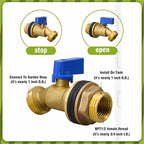 GHT 3/4 spigot for rain barrel, brass bulkhead water barrel spigot kit for diy tank parts and accessories connect garden hose outdoor bucket (1 pc, blue)