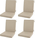 Outdoor Chair Cushions, Water-Resistant & Fade-Resistant, Patio Furniture Lawn Dining Chair Seat Replacement with Mid Back, Ties Zipper, Removable Cover, 18 x 16.5 Inch, Set of 4, Natural