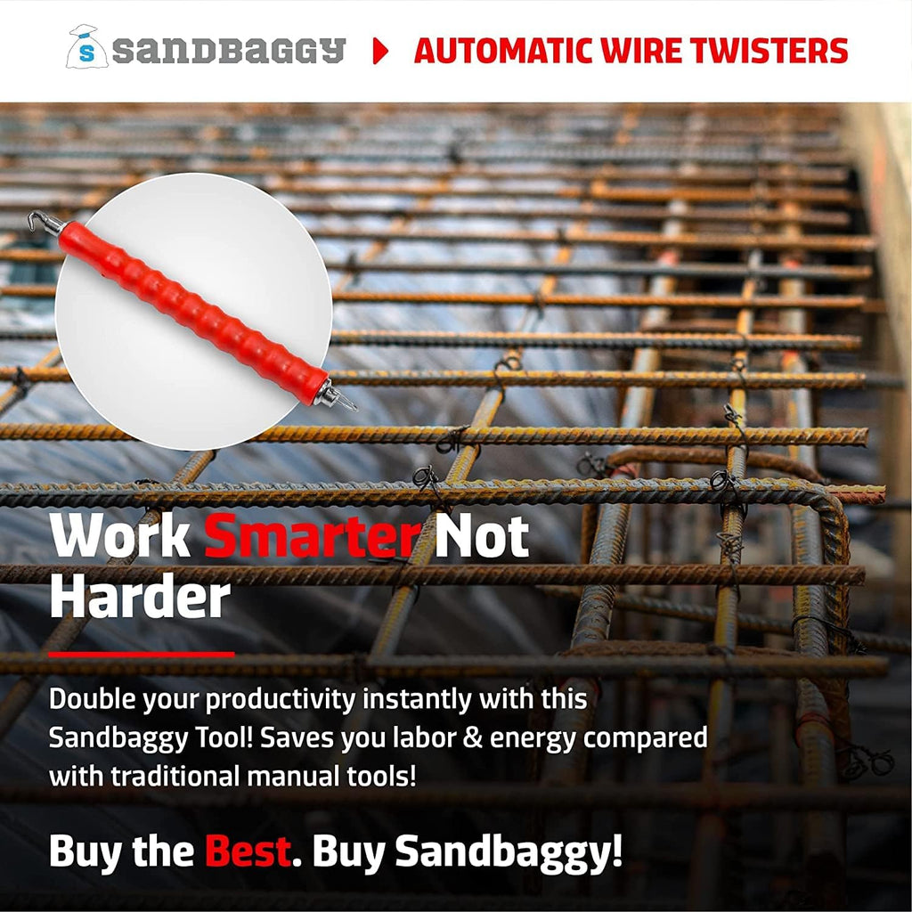 Sandbaggy Automatic Rebar Wire Tie Twister Tool | Ties Rebar 2X Faster Than Manual Tool | Galvanized Steel Components to Prevent Rust (Pack of 50)