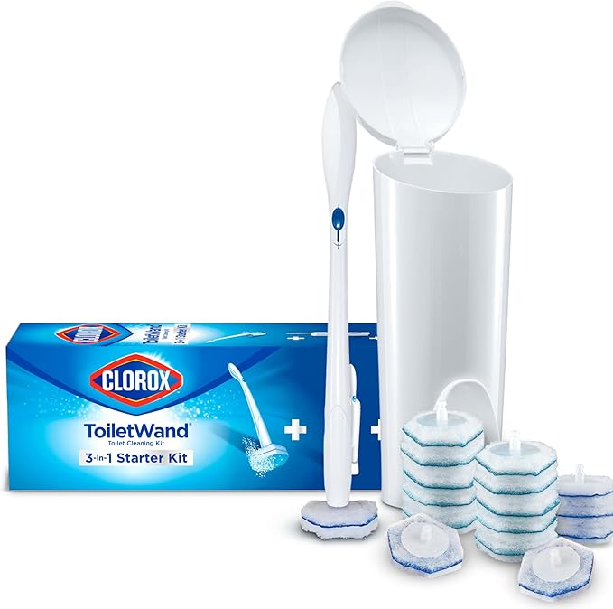 Clorox ToiletWand Toilet Bowl Cleaner- Toilet Brush, Storage Caddy and 16 Disinfecting Refill Heads